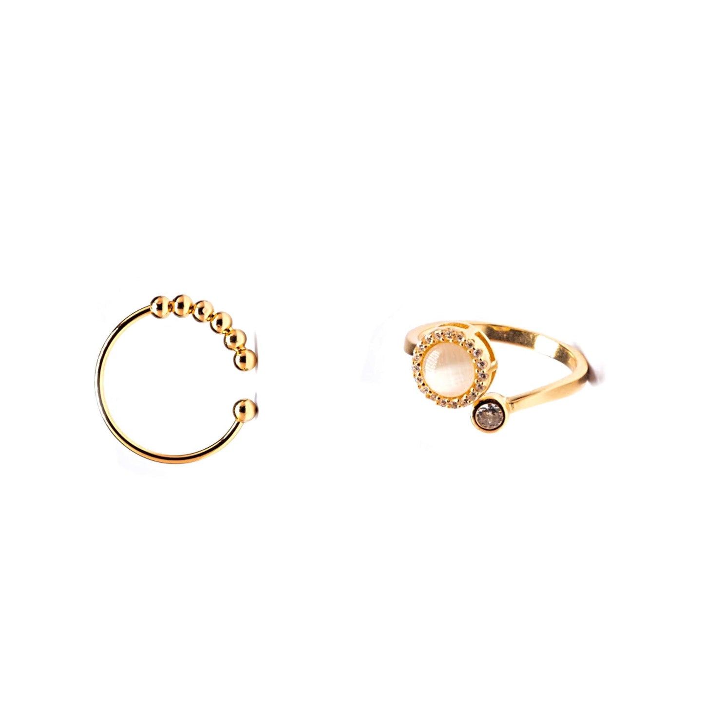 18k gold plated on sterling silver bundle - abacus fidget ring and opal or pearl spinner anxiety ring - Subtly Anxious