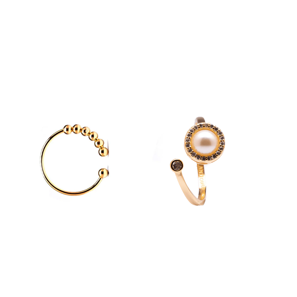 18k gold plated on sterling silver bundle - abacus fidget ring and opal or pearl spinner anxiety ring - Subtly Anxious
