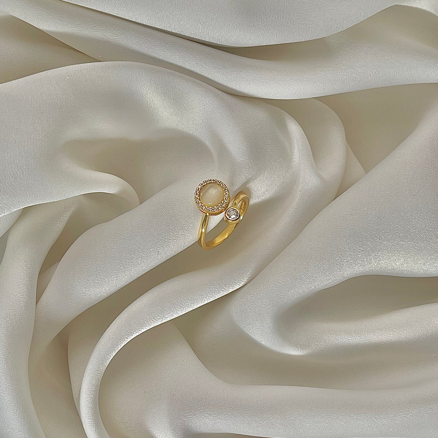 18k gold plated on sterling silver with opal fidget spinner ring - Subtly Anxious