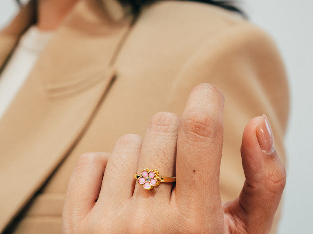 Sakura cherry blossom 18k gold plated sterling silver fidget spinner ring - Delilah