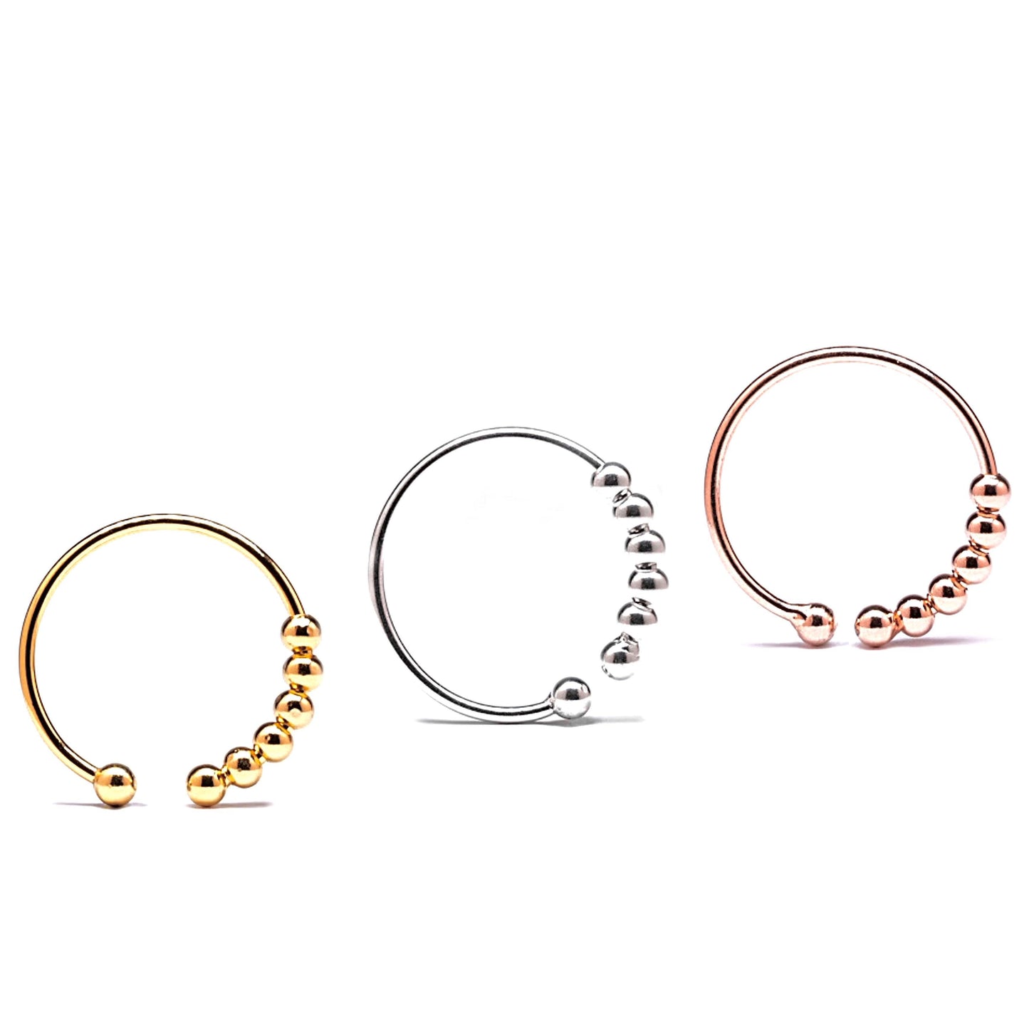 3 piece set - white gold, rose gold & 18k gold plated on sterling silver abacus fidget ring - Subtly Anxious