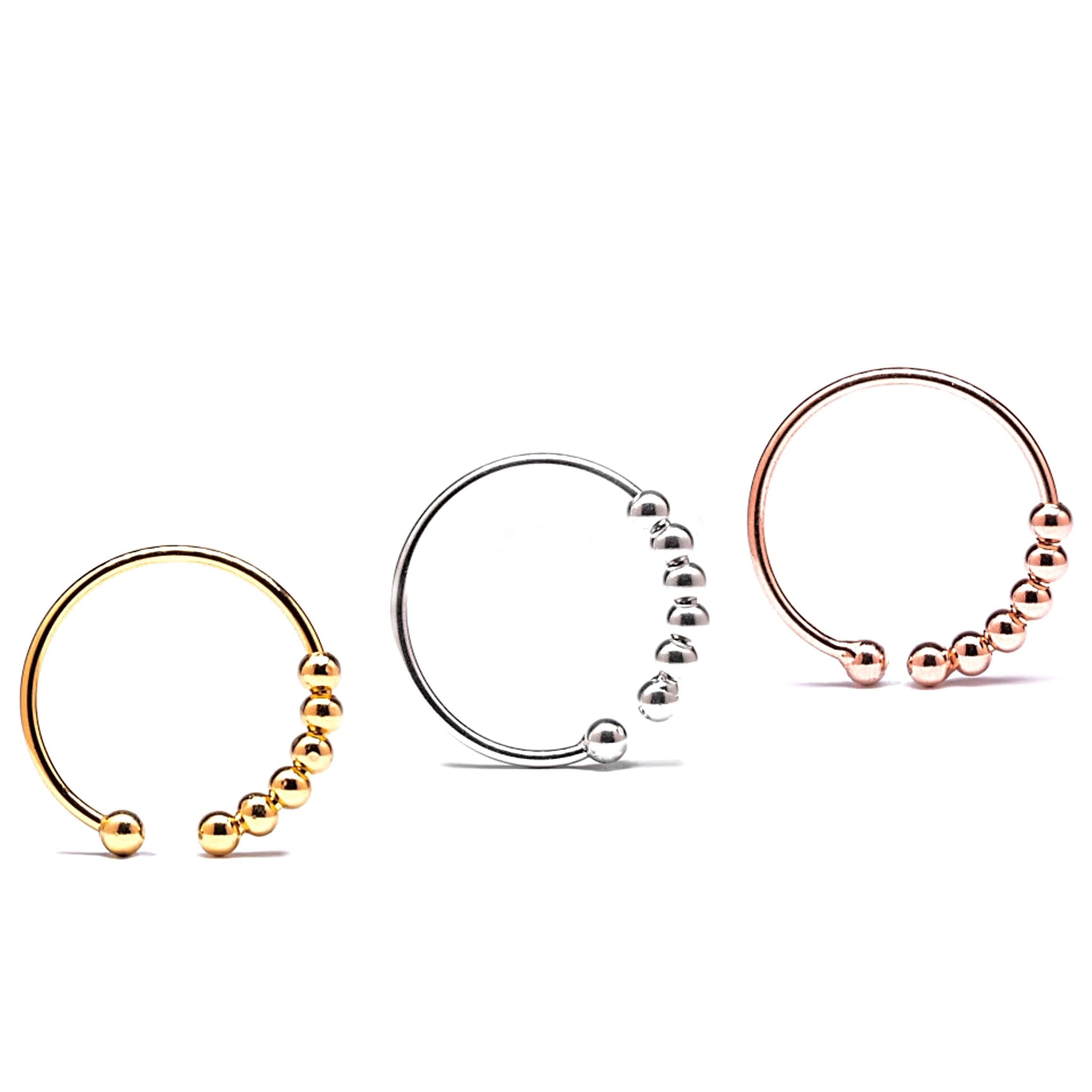 3 piece set - white gold, rose gold & 18k gold plated on sterling silver abacus fidget ring - Subtly Anxious