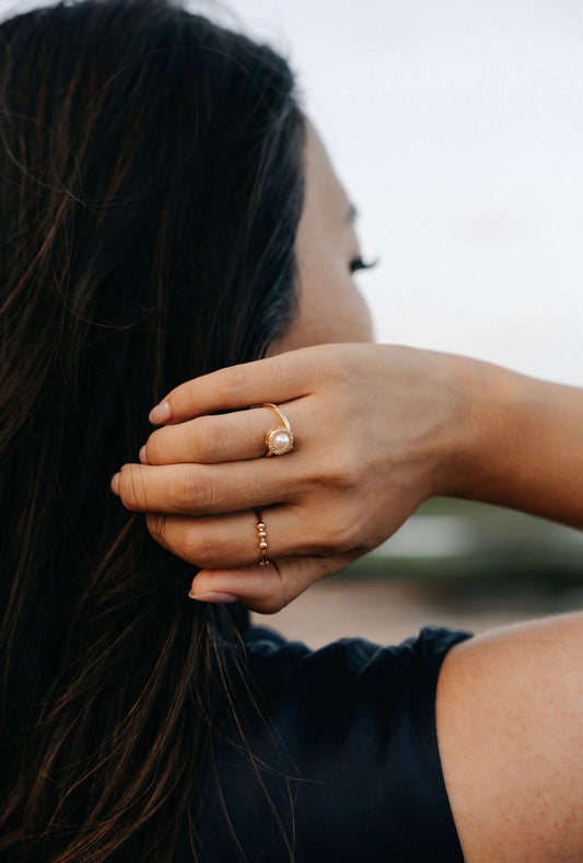 2 Piece bundle: 18k gold plated - MILLIE abacus fidget ring and ELENA pearl spinner ring