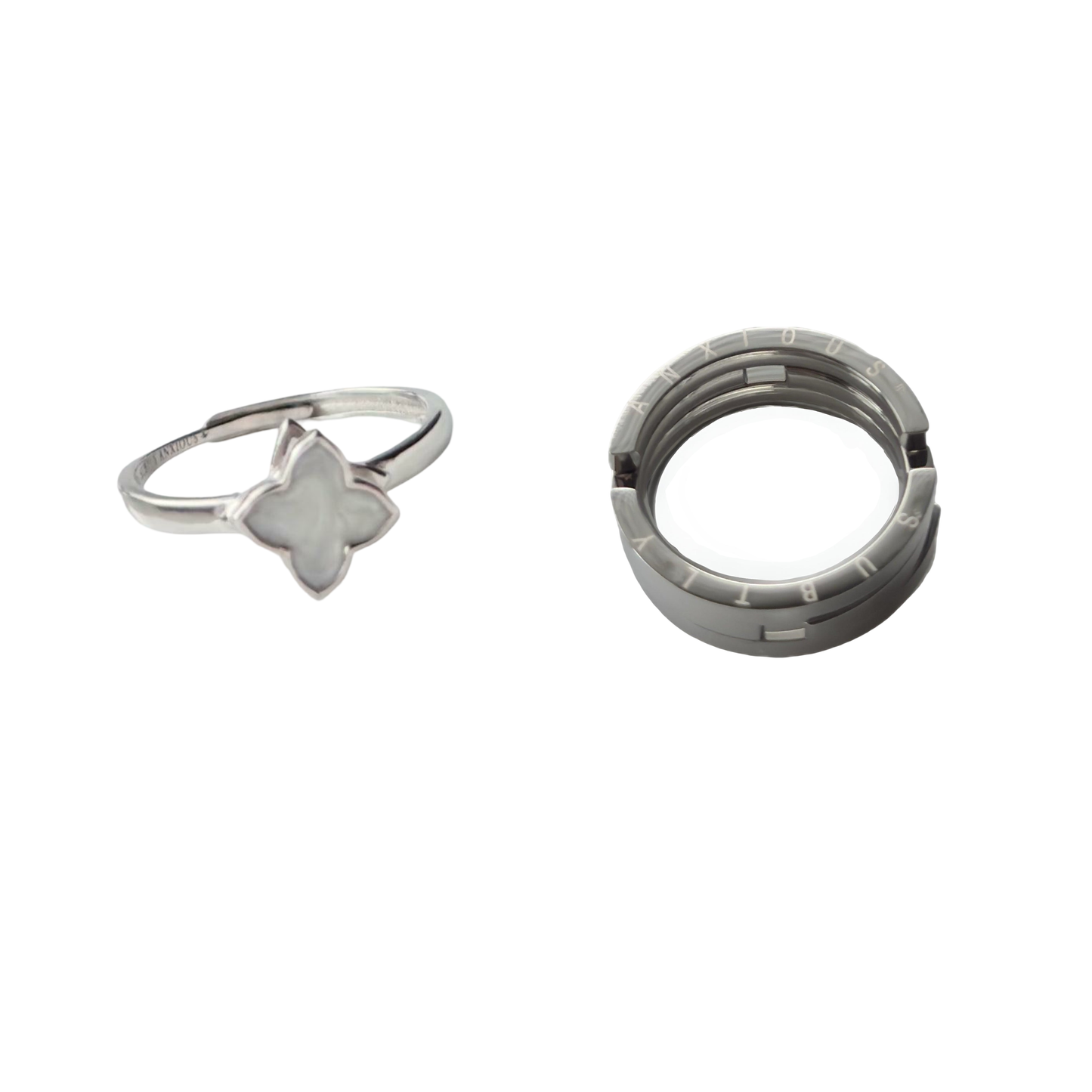 Silver fidget ring and Remmie white gold spinning flower ring Bundle