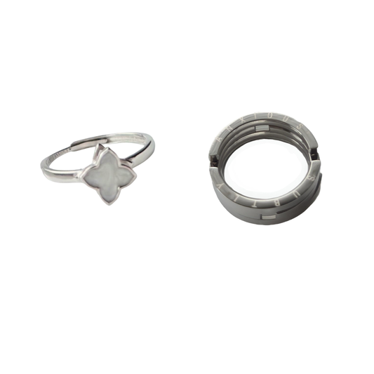 2 Piece Bundle: JESSIE clicking fidget ring and REMMIE white gold spinning flower ring
