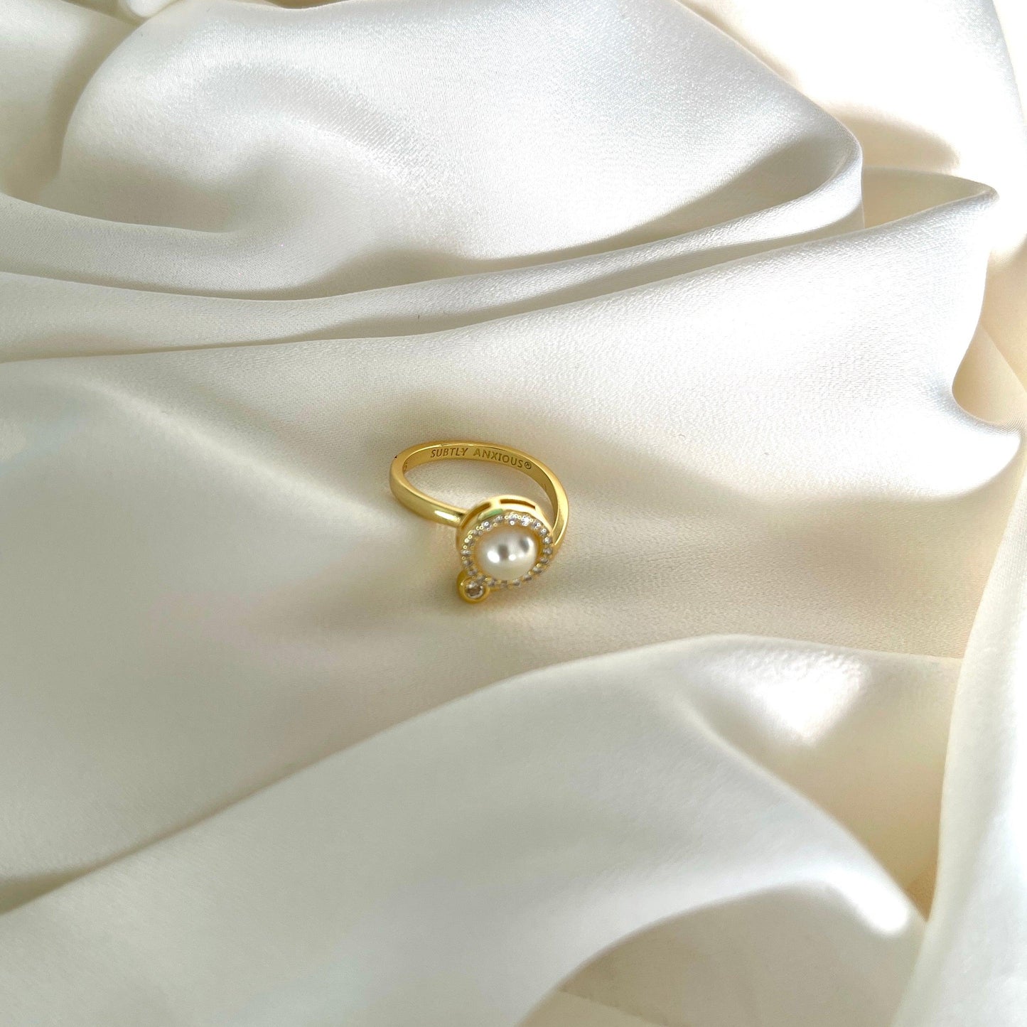 Best seller* 18k gold plated on sterling silver with pearl fidget spinner ring - Subtly Anxious