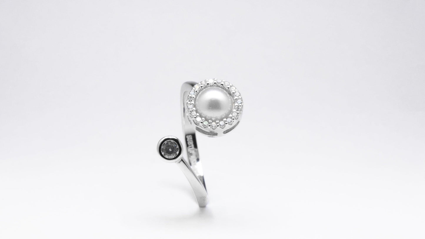 Best seller* White gold plated on sterling silver with pearl fidget spinner ring - Subtly Anxious