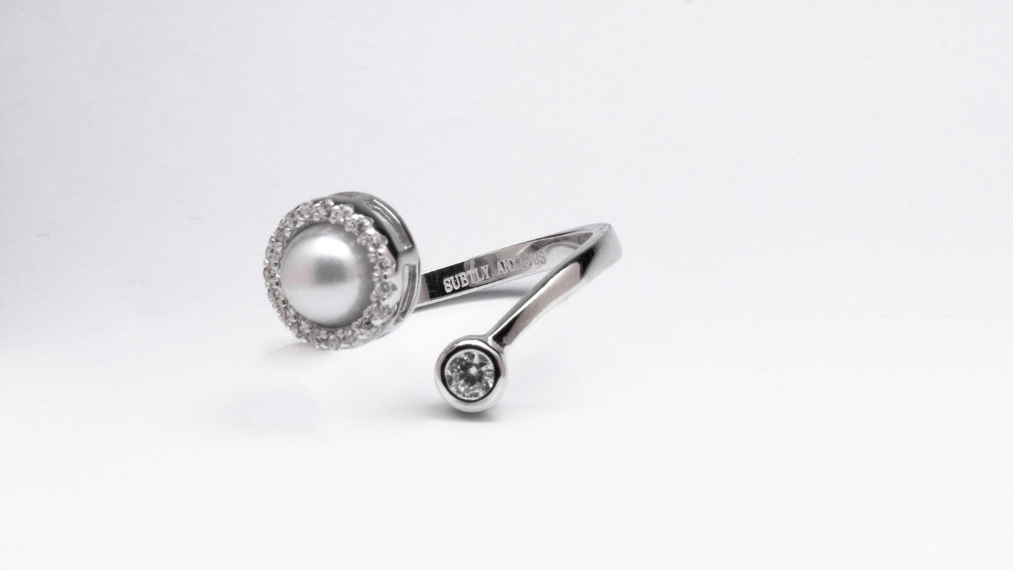 Best seller* White gold plated on sterling silver with pearl fidget spinner ring - Subtly Anxious