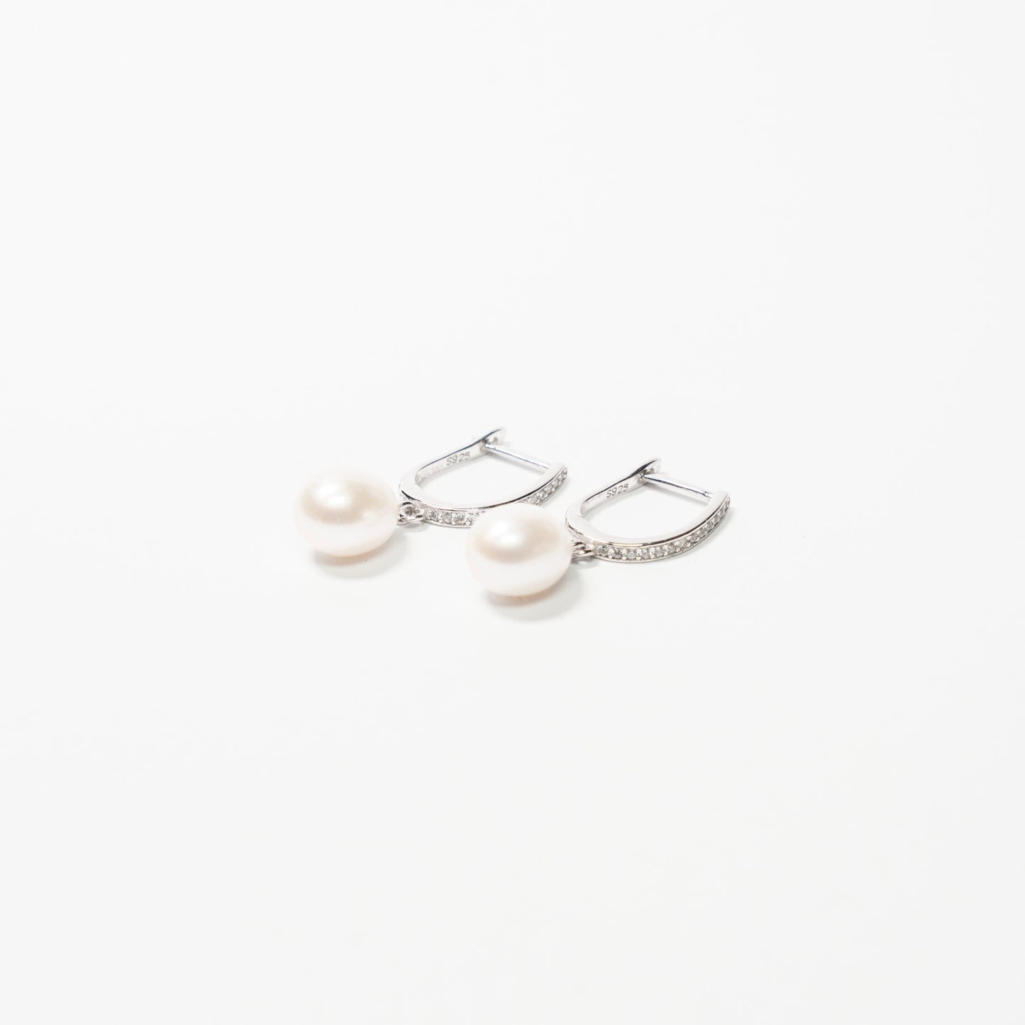 Drop freshwater pearl huggies style earrings with sterling silver - Subtly Anxious