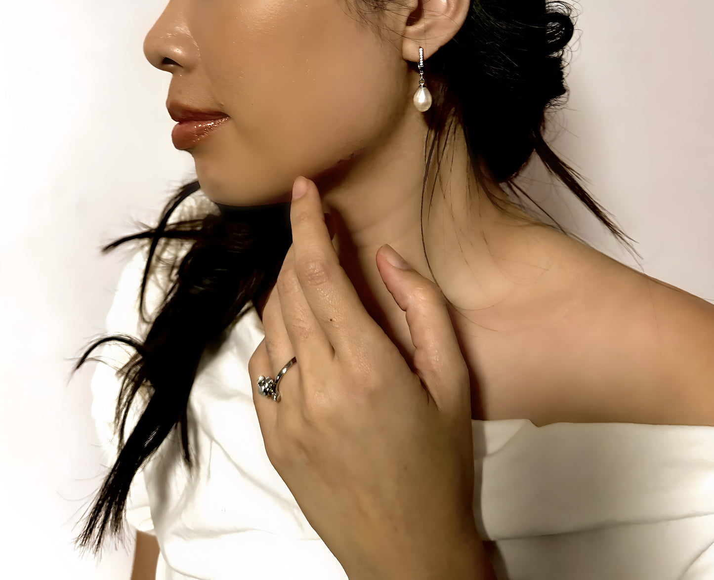 Drop freshwater pearl huggies style earrings with sterling silver - Subtly Anxious