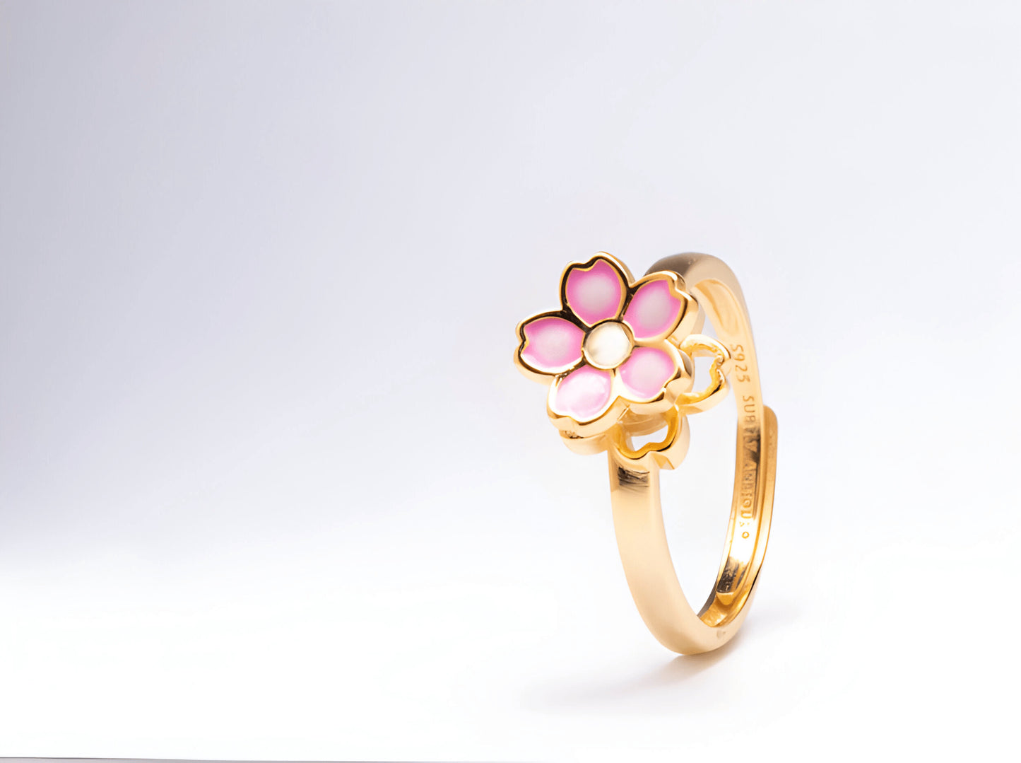 Sakura cherry blossom 18k gold plated sterling silver fidget spinner ring - Delilah - Subtly Anxious