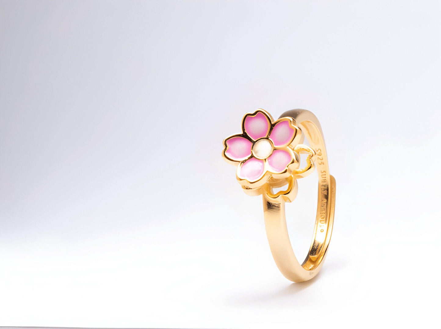 Sakura cherry blossom 18k gold plated sterling silver fidget spinner ring - Delilah - Subtly Anxious