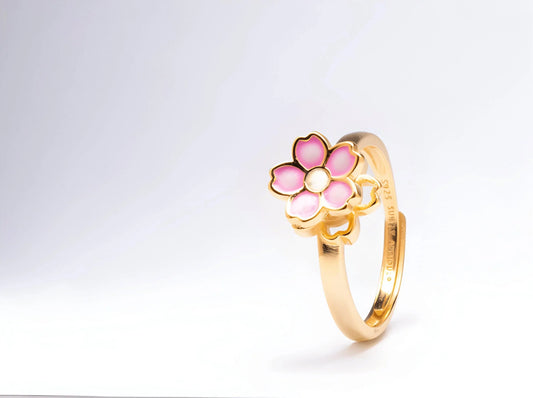 Sakura cherry blossom 18k gold plated sterling silver fidget spinner ring - Delilah - Subtly Anxious