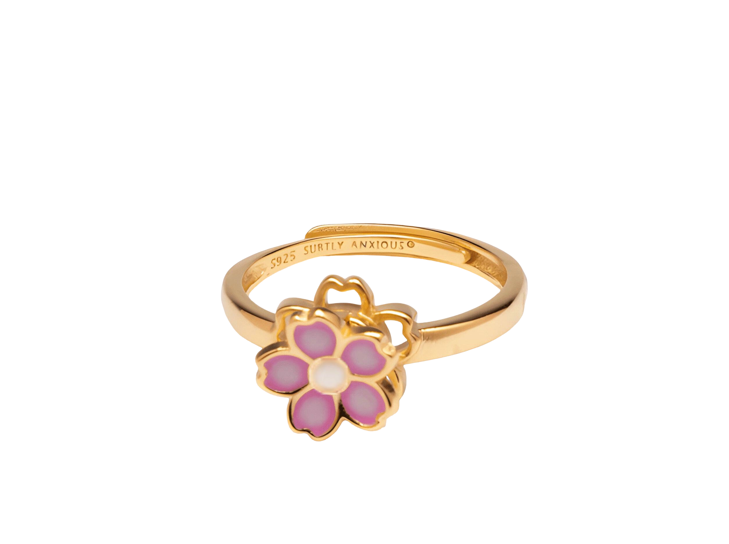Sakura cherry blossom 18k gold plated sterling silver fidget spinner ring - Delilah