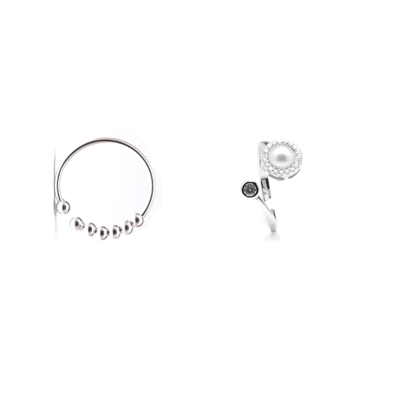 White gold plated bundle - pearl spinner fidget spinner ring and abacus fidget ring - Subtly Anxious