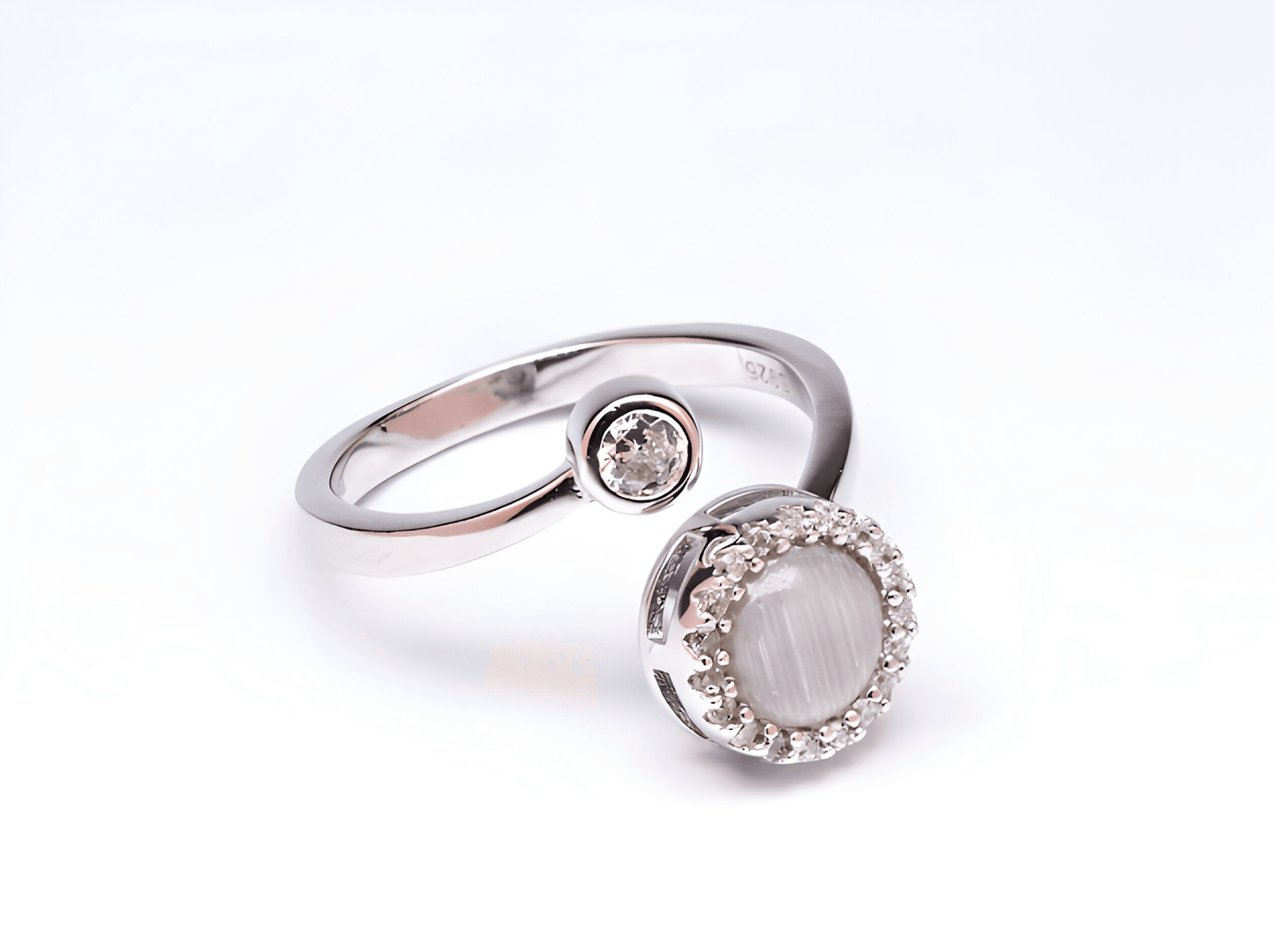 White gold plated on sterling silver opal fidget spinner ring - Subtly Anxious