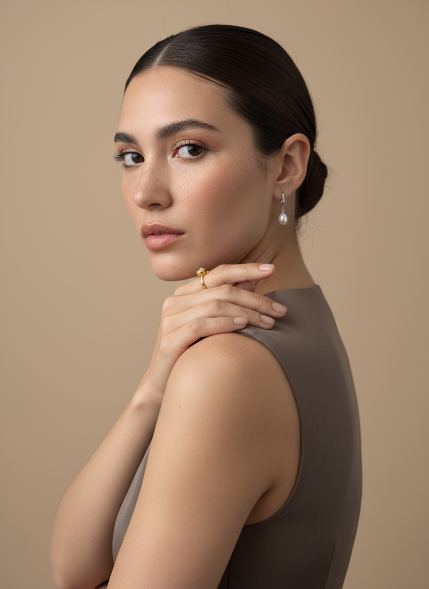 Drop freshwater pearl huggies style earrings with sterling silver