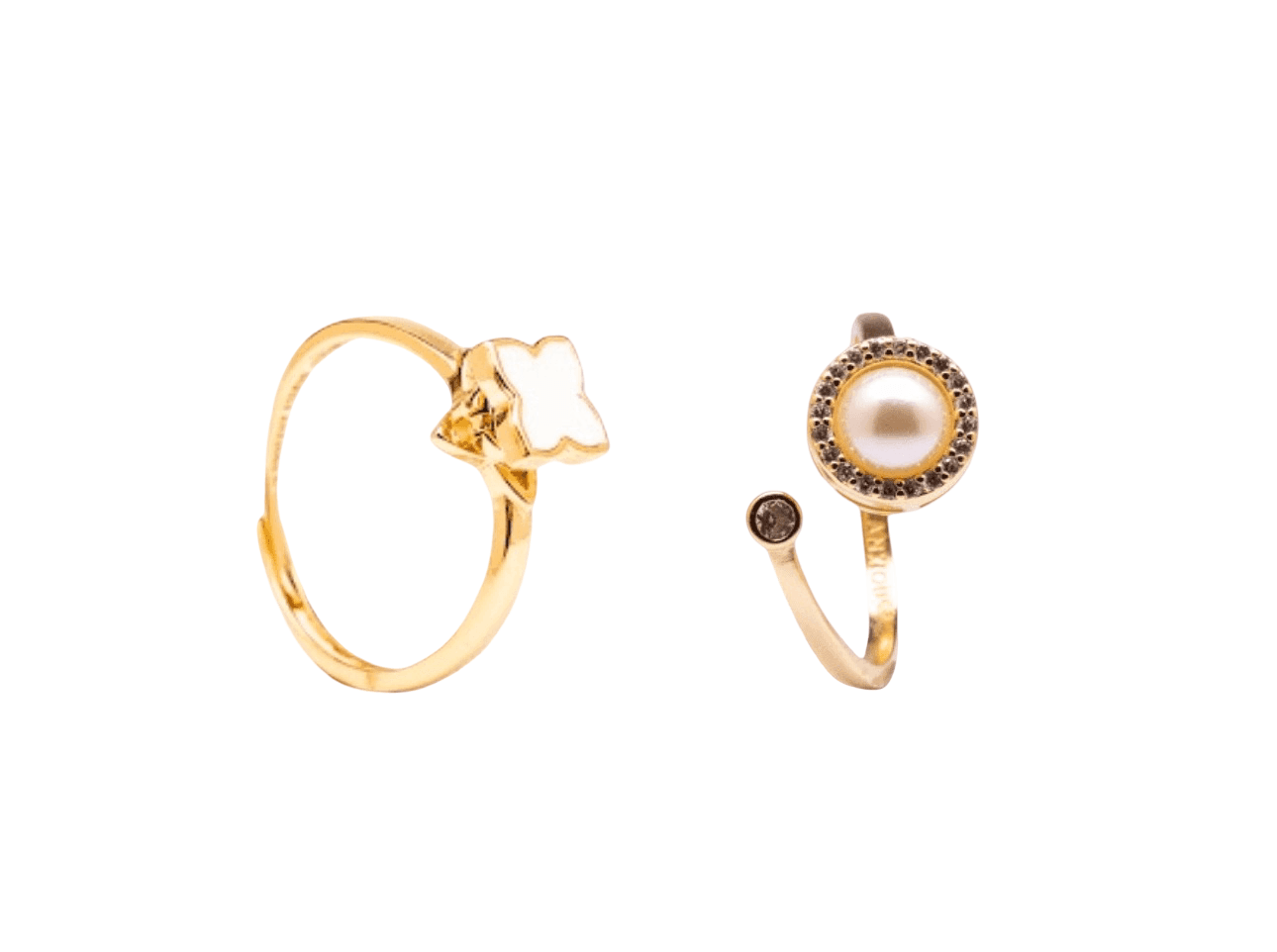 2 spinner rings bundle - Remmie white flower and pearl spinner adjustable 18k gold plated rings