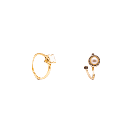 2 spinner rings bundle - Remmie white flower and pearl spinner adjustable 18k gold plated rings