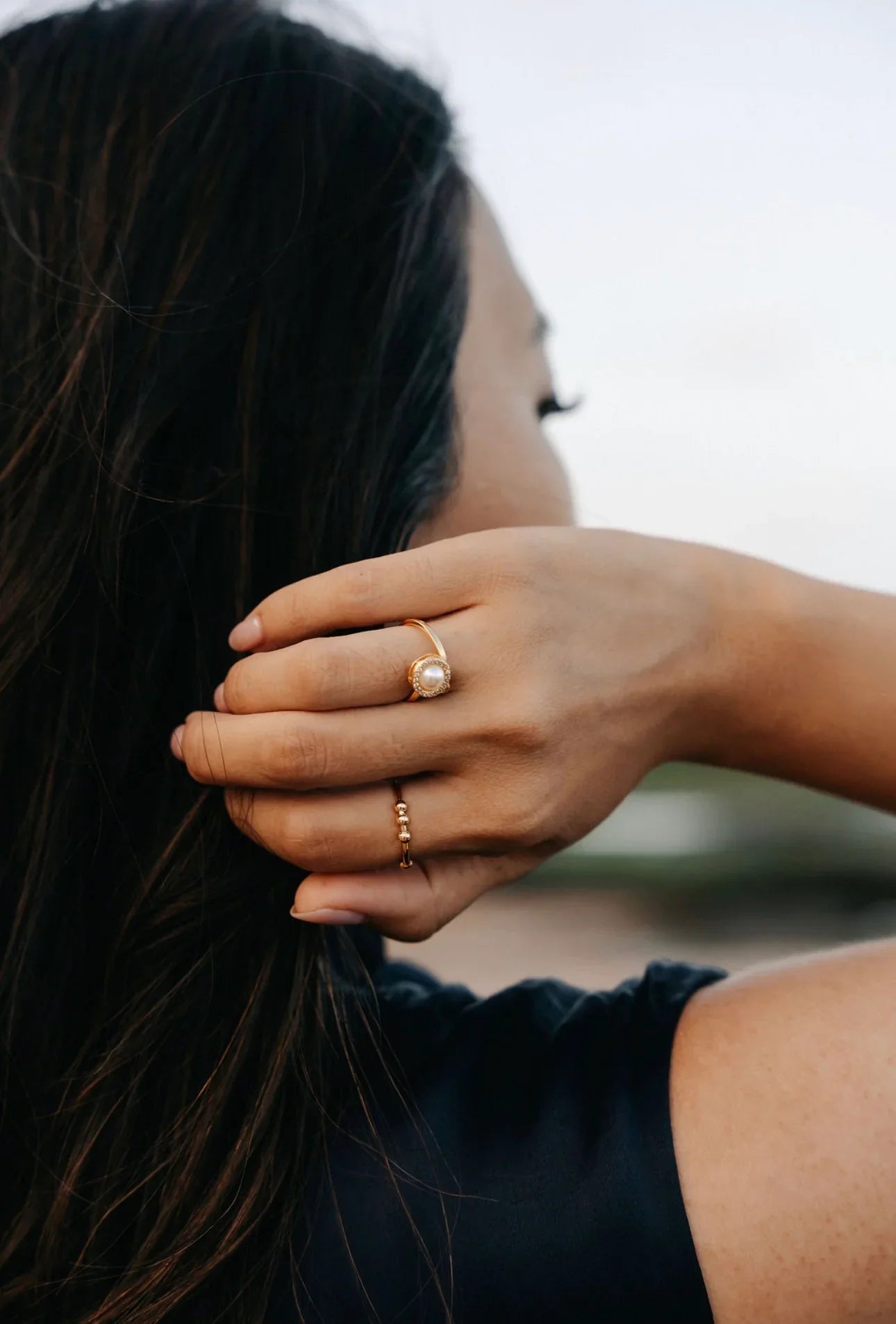 2 Piece bundle: 18k gold - MILLIE abacus fidget ring and ELENA pearl spinner ring