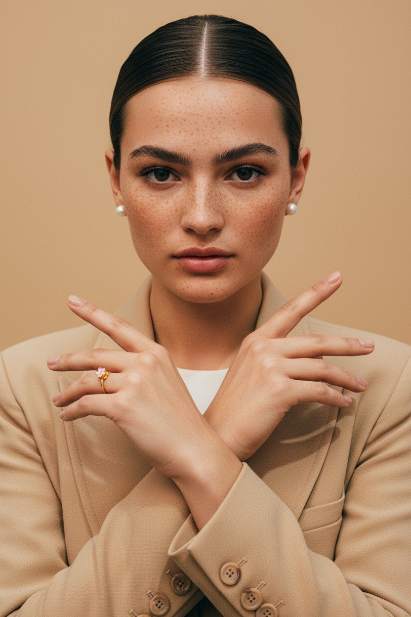 Sakura cherry blossom 18k gold plated sterling silver fidget spinner ring - Delilah