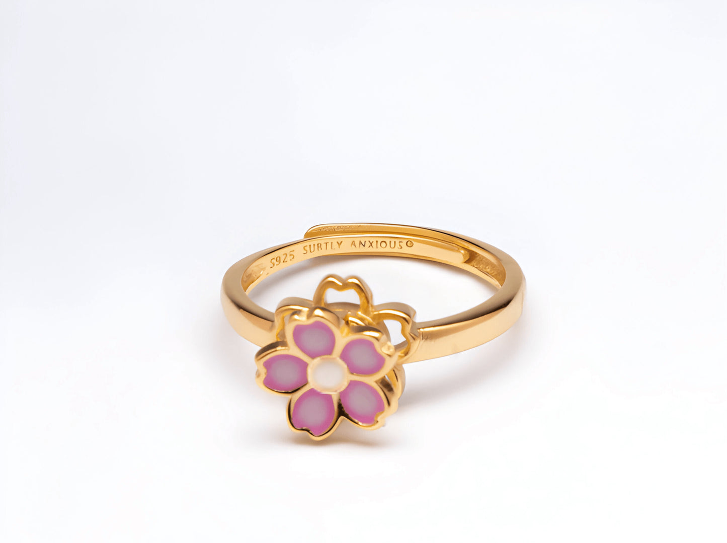 Sakura cherry blossom 18k gold plated sterling silver fidget spinner ring - Delilah