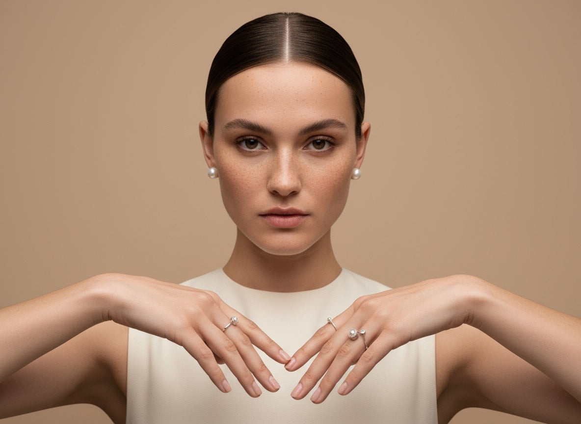Woman with slick back bun wearing Subtly anxious anxiety rings fidget rings 