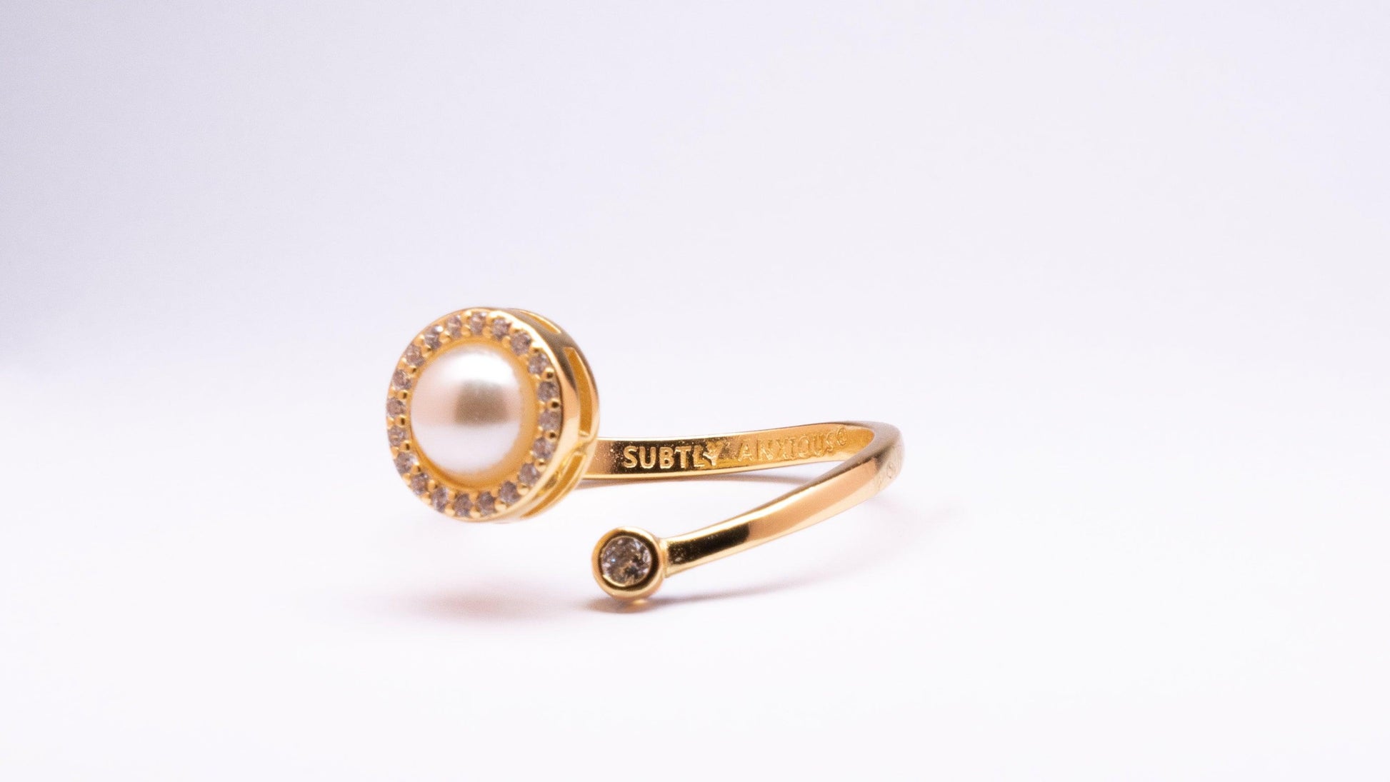 Best seller* 18k gold plated on sterling silver with pearl fidget spinner ring - Subtly Anxious