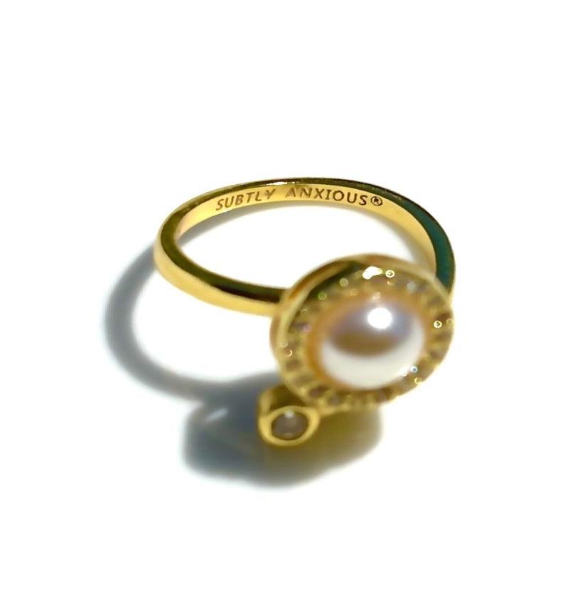Best seller* 18k gold plated on sterling silver with pearl fidget spinner ring - Subtly Anxious