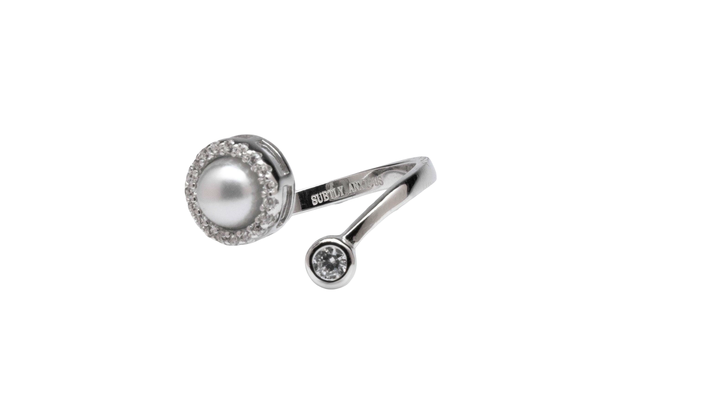 Best seller* White gold plated on sterling silver with pearl fidget spinner ring
