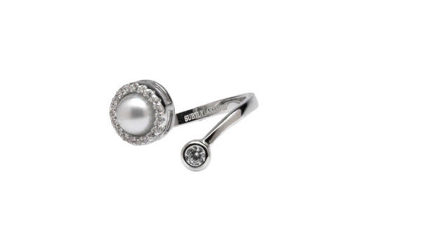 ELENA white gold pearl spinner fidget ring