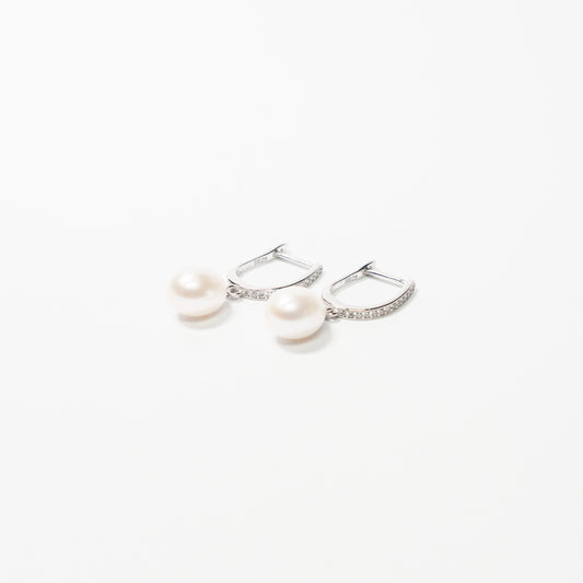 Drop freshwater pearl huggies style earrings with sterling silver - Subtly Anxious