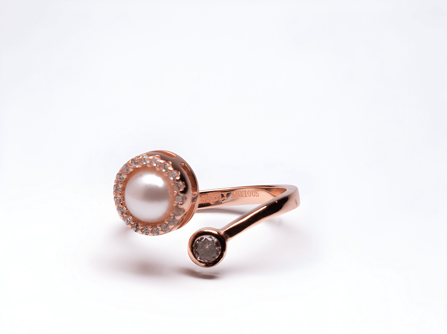 Rose gold faux pearl sterling silver fidget spinner ring - Subtly Anxious