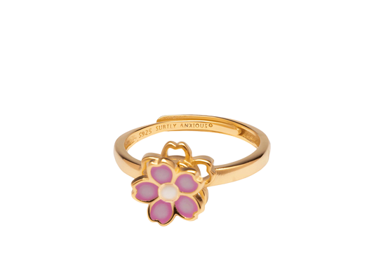 Sakura cherry blossom 18k gold plated sterling silver fidget spinner ring - Delilah