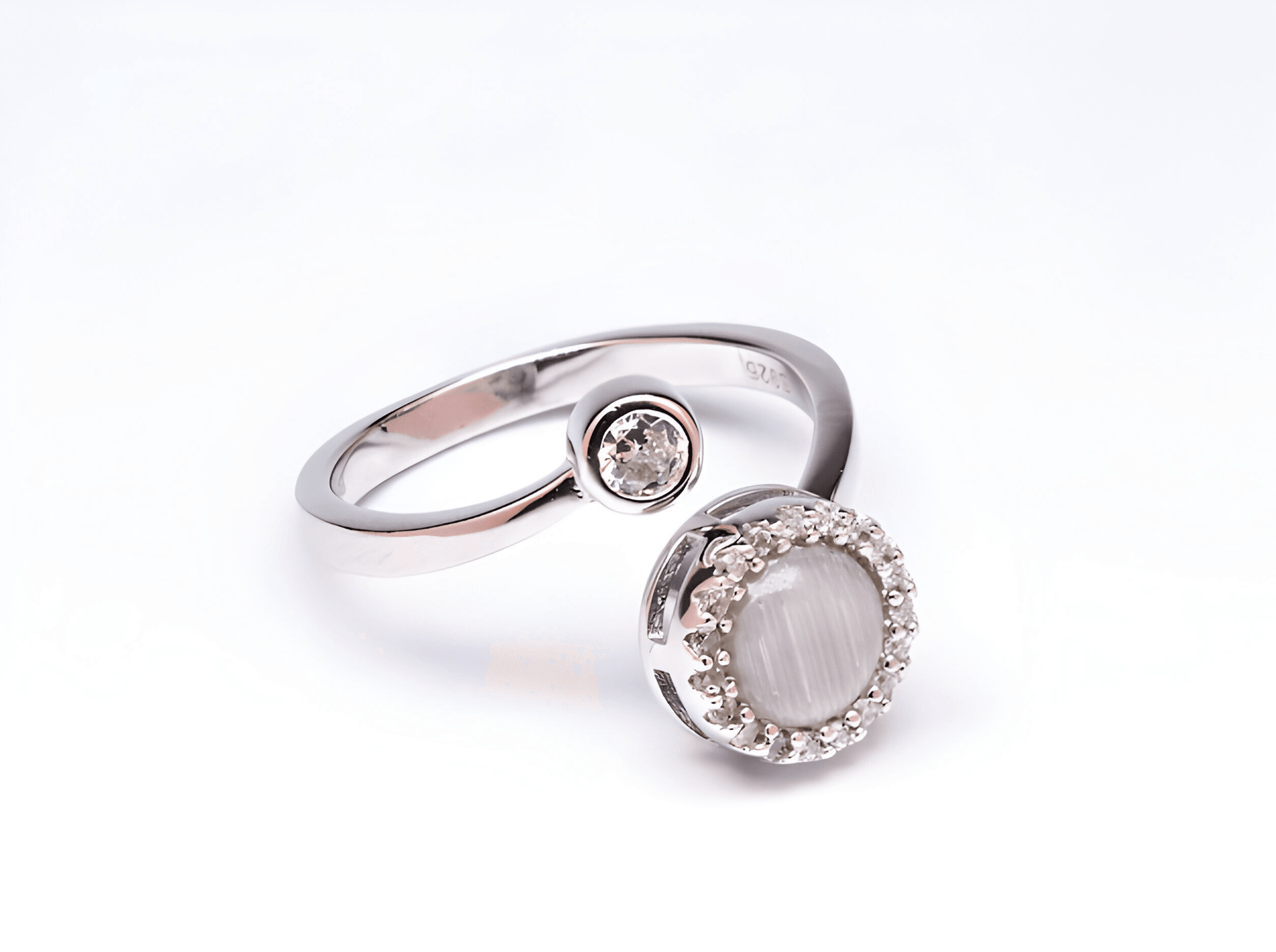 White gold plated on sterling silver opal fidget spinner ring - Subtly Anxious