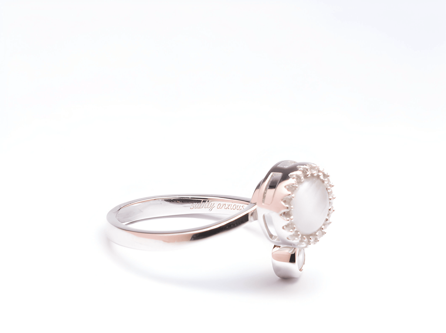 White gold plated on sterling silver opal fidget spinner ring - Subtly Anxious