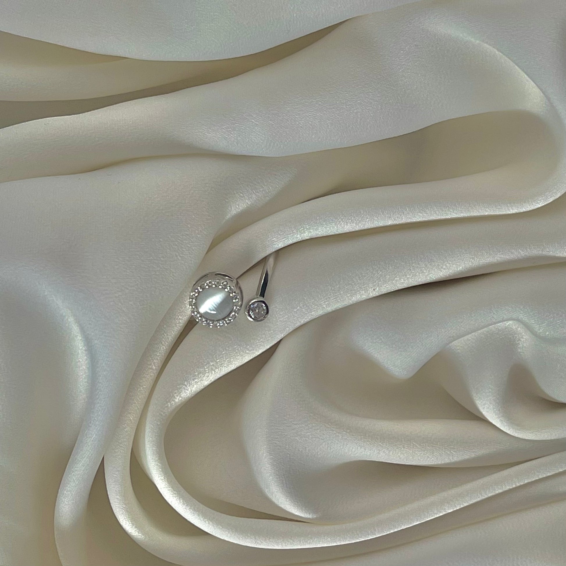 White gold plated on sterling silver opal fidget spinner ring - Subtly Anxious