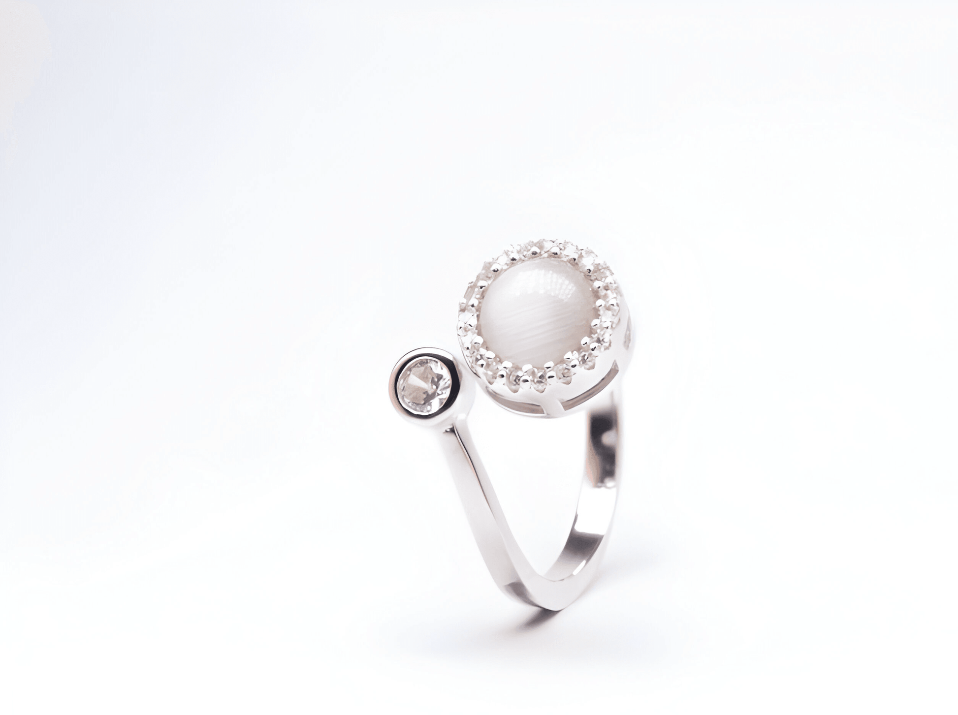 White gold plated on sterling silver opal fidget spinner ring - Subtly Anxious