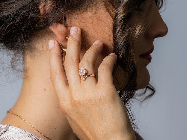 Rose gold faux pearl sterling silver fidget spinner ring - Subtly Anxious