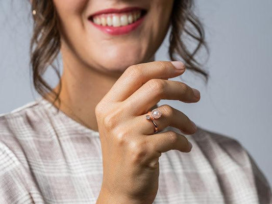 Rose gold faux pearl sterling silver fidget spinner ring - Subtly Anxious